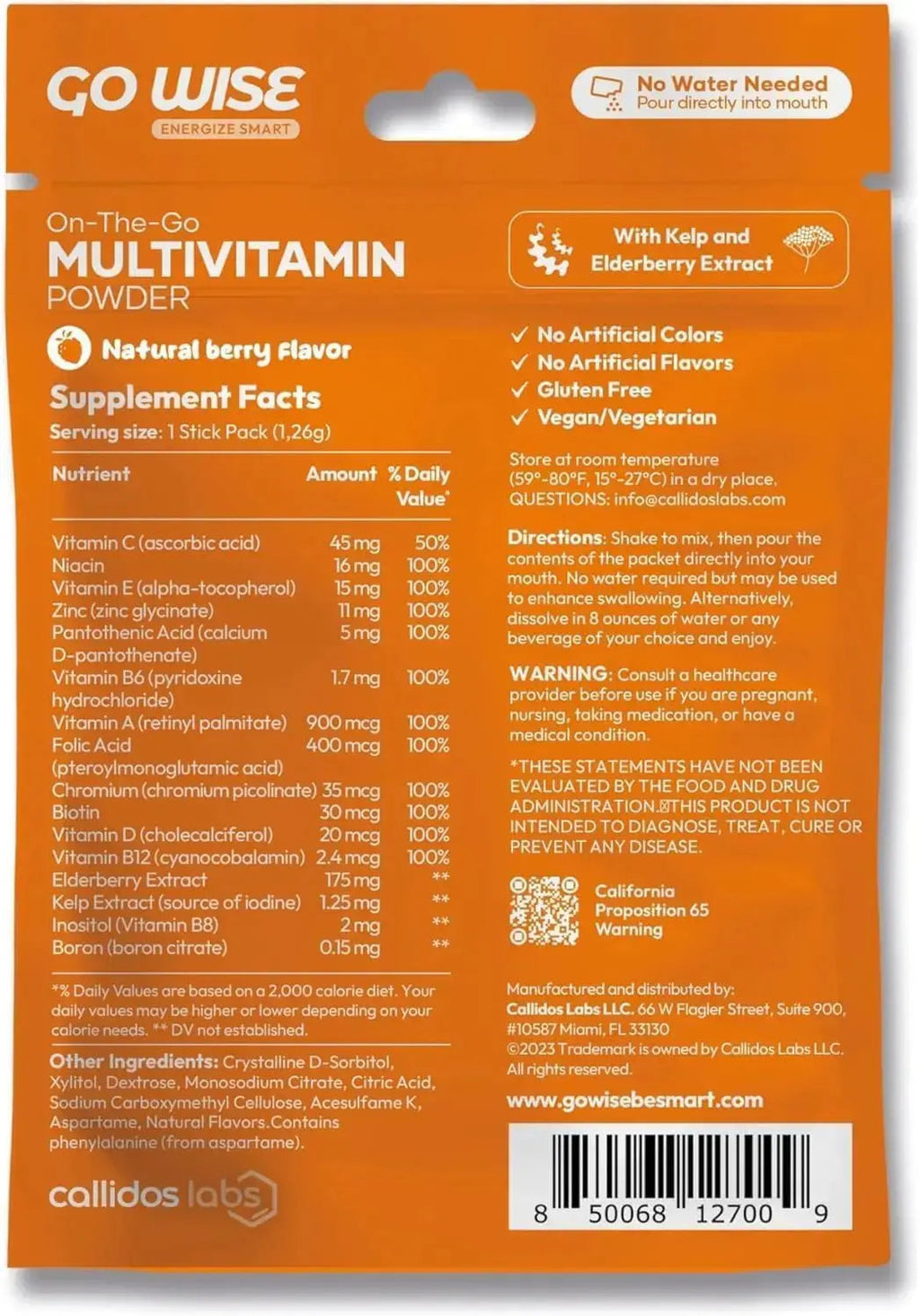Go Wise On The Go Multivitamin Powder, 14 Vegan Daily Vitamin Packets for Men & Women, Natural Berry Flavor Go Wise Au supplements