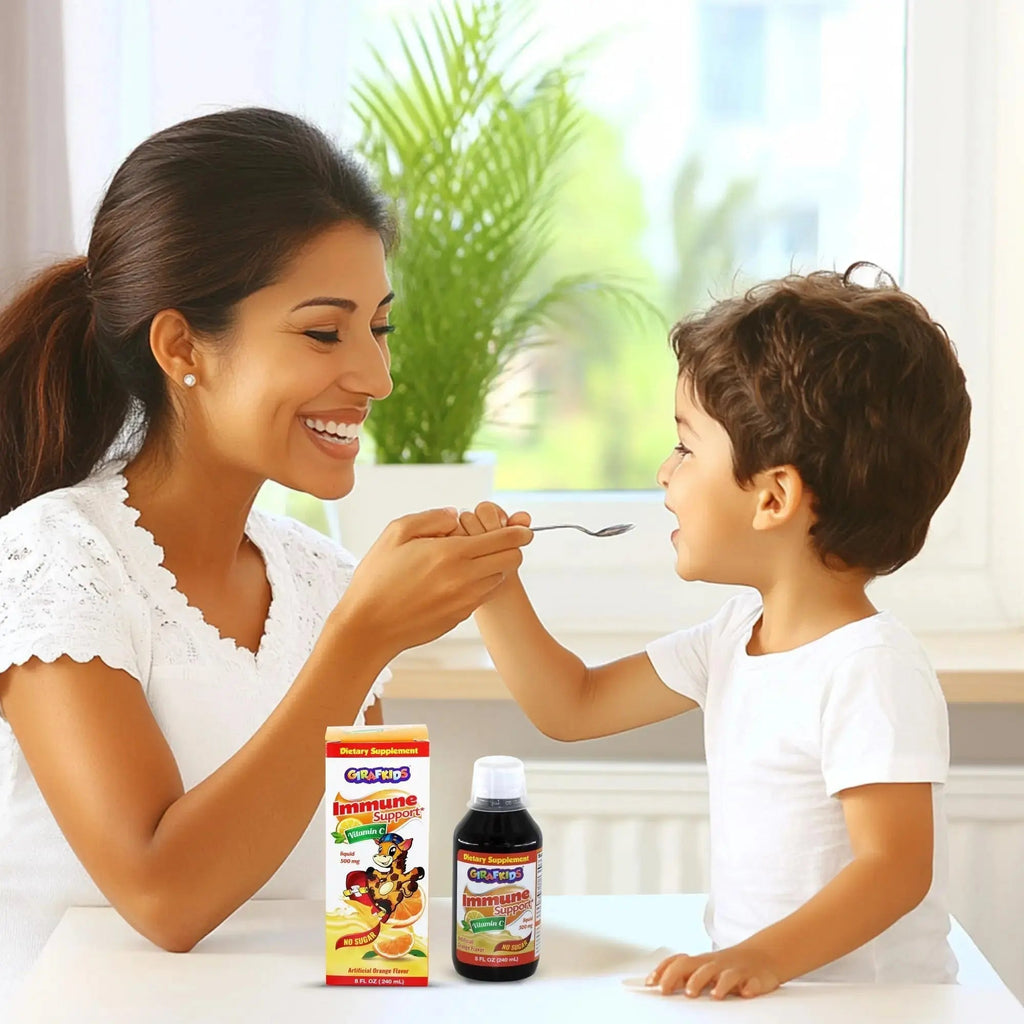GirafKids Multivitamin Syrup + Liquid Vitamin C Bundle for Kids Ages 4+ | Omega-3, Beta Glucan, Folic Acid & Antioxidant Support | Peach & Orange Flavors PHARMADEL Au supplements