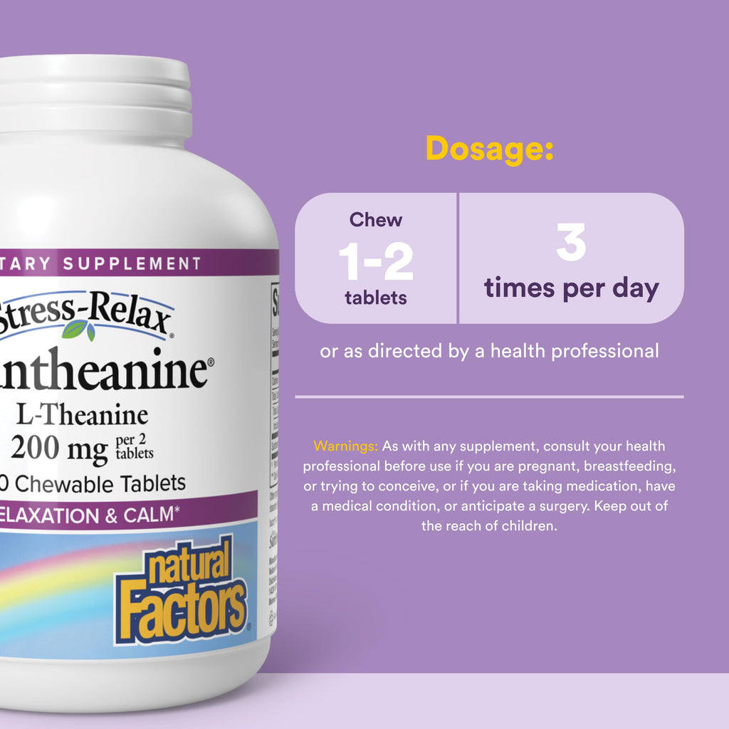 Natural Factors Suntheanine L-Theanine 100 mg - Health Supplement for Calm Outlook - L-Theanine Supplement Supports Relaxing Sleep & Aids Against Drowsiness