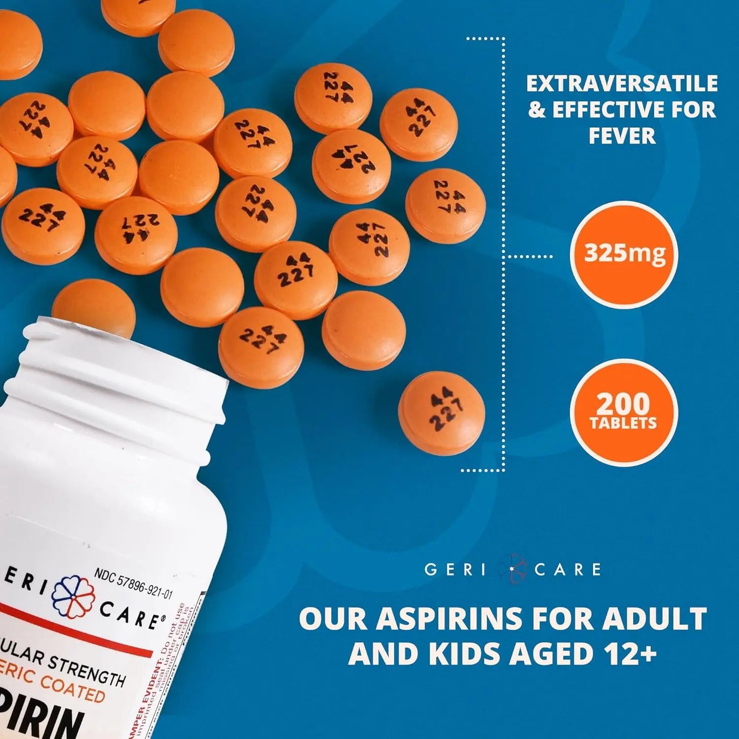 GeriCare Enteric Coated Aspirin Tablets 325mg (200 Count) NSAID Pain Reliever & Fever Reducer for Adults- Regular Strength Aspirin for Headache Arthritis Menstrual & Muscle Pain GeriCare Au supplements