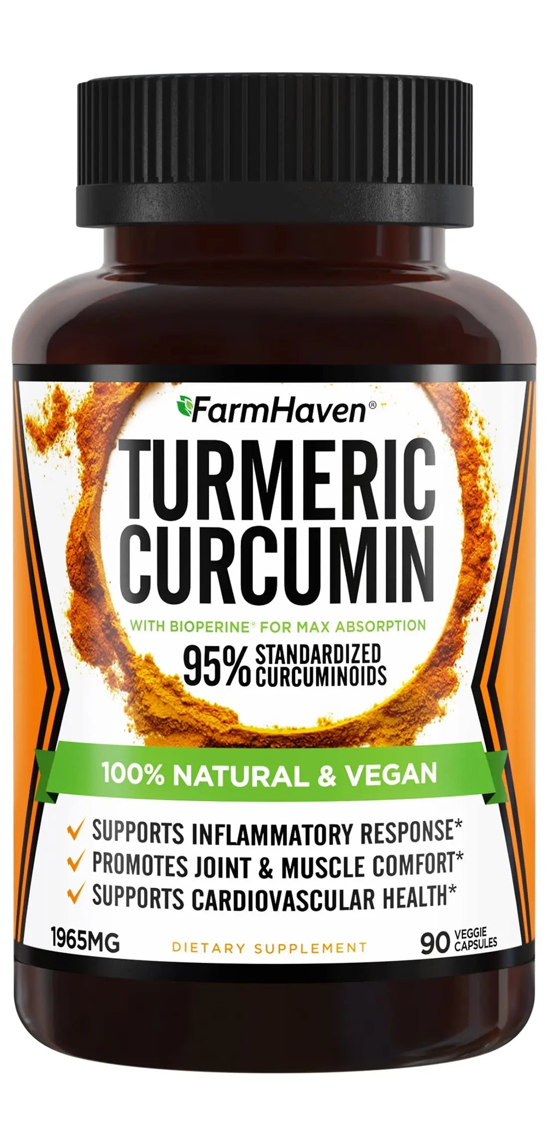 Turmeric Curcumin with BioPerine Black Pepper & 95% Curcuminoids, 1965mg, Maximum Absorption for Joint Support, Non-GMO Turmeric Capsules, FarmHaven Au supplements