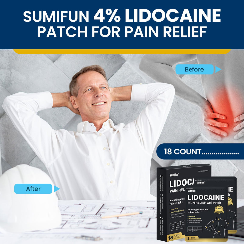 Sumifun 4% Lidocaine Pain Relief Patches - 18 Count Patches for Back, Shoulder, Muscle, Joints, Knee Pain Relief - Lower Back Pain Relief Products - Pain Patches Maximum Strength Lidocaine Sumifun Au supplements