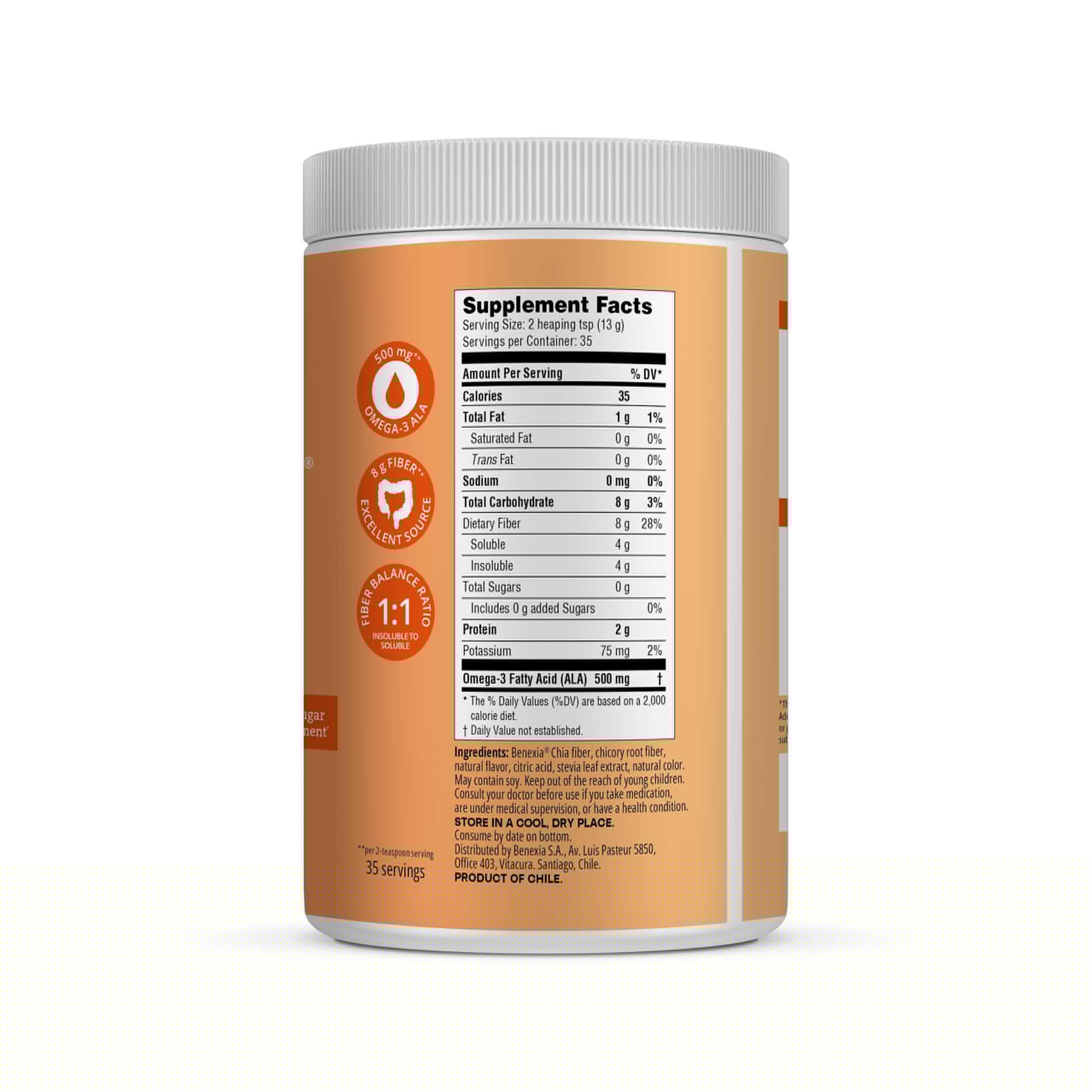 BENEXIA Chiamucil Prebiotic Fiber Supplement Powder – Chia Fiber & Chicory Root (Inulin) for Digestive Health & Appetite Control – Gluten & Sugar Free
