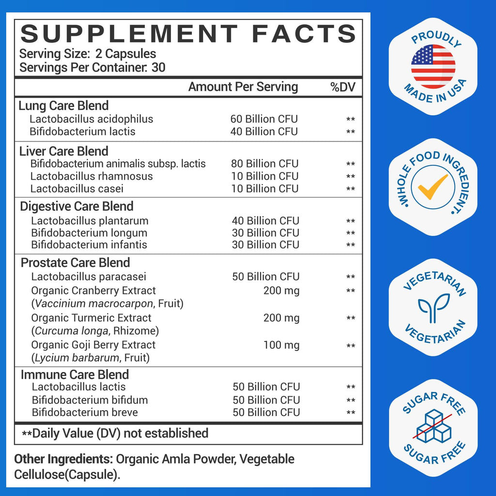 Probiotics for Men, 500 Billion CFU & 12 Mens Probiotic for Digestive Health + 4 Organic Prebiotic Fiber, for Digestive, Gut, Immune Health, Bloating, Gas, Energy Support, Shelf Stable - 120 Capsules CFUKING Au supplements