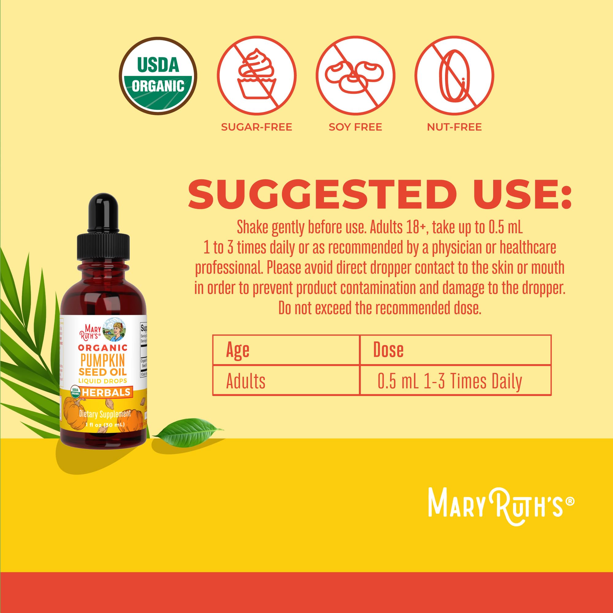 MARYRUTH'S Organics Pumpkin Seed Oil Cold Pressed | 2 Month Supply | USDA Organic Pumpkin Seed Liquid Drops for Men and Women | Urinary Health in Men