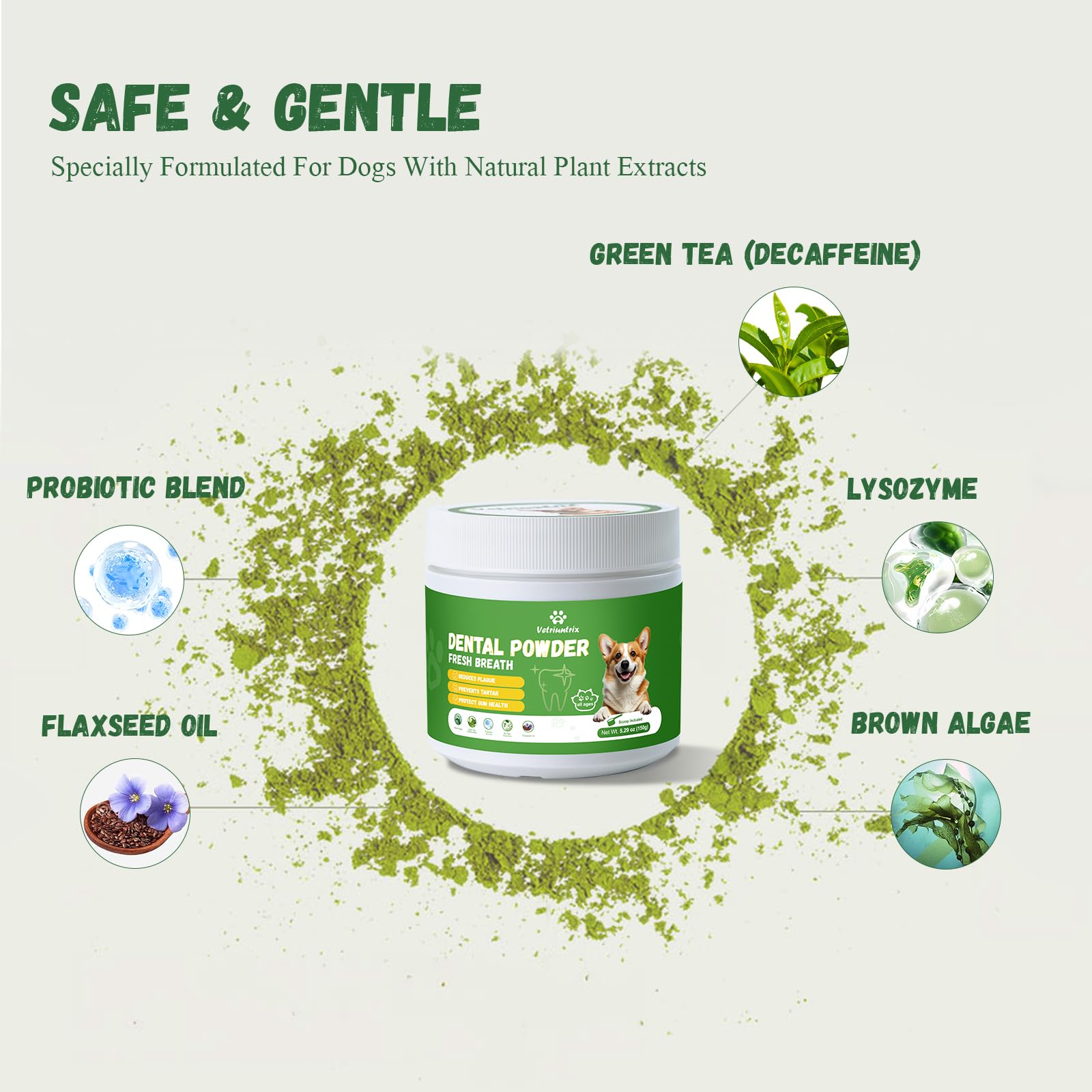Vetriuntrix Dog Dental Powder, Dental Powder for Dogs Teeth Cleaning and Breath Fresh, Dog Teeth Cleaning Powder with Natural Plants Ingredients and Postbiotics, 200g Vetriuntrix Au supplements