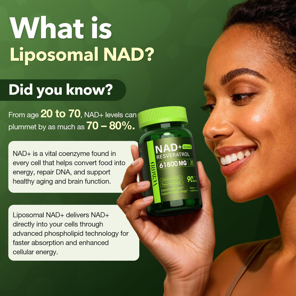 Nad Resveratrol Supplement 61800mg Per Bottle – Liposomal Nad+ Resveratrol for Women & Men – High Purity 1200mg Nad+ Supplement for Energy & Healthy Aging, Resveratrol, Quercetin, CoQ10 – 90 Counts VCBIRD Au supplements
