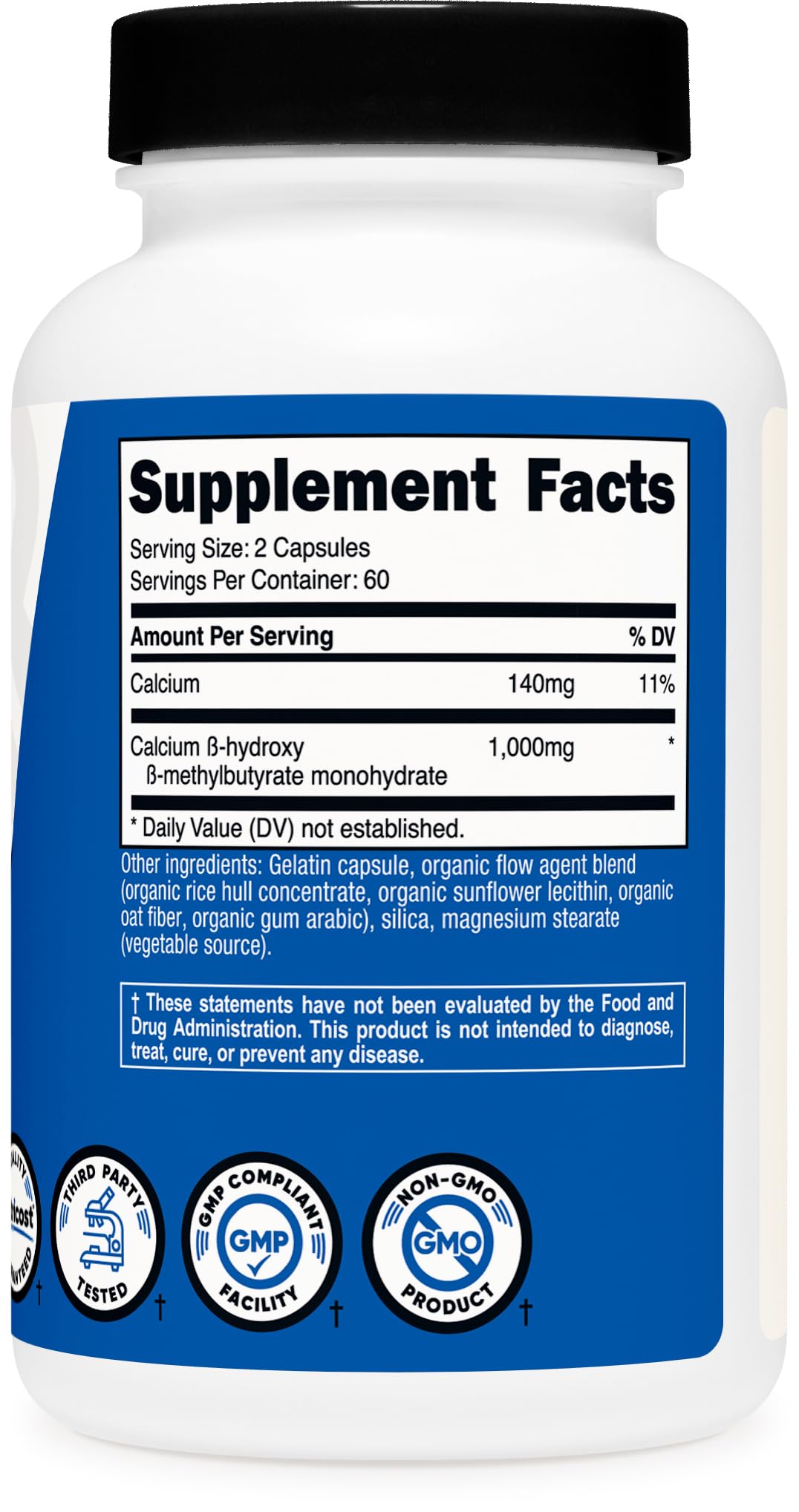 Nutricost HMB (Beta-Hydroxy Beta-Methylbutyrate) 1000mg (120 Capsules) - 500mg Per Capsule, 60 Servings - Gluten Free and Non-GMO