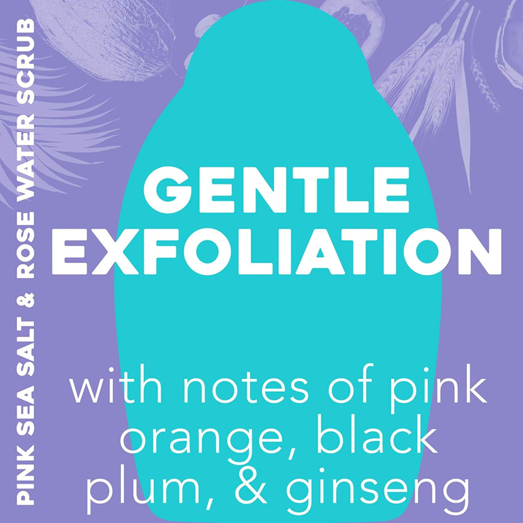 OGX Sensitive + Rose Water & Pink Sea Salt Exfoliating Body Scrub + Rose Quartz, Gentle Exfoliating Daily Body Wash Softens Skin