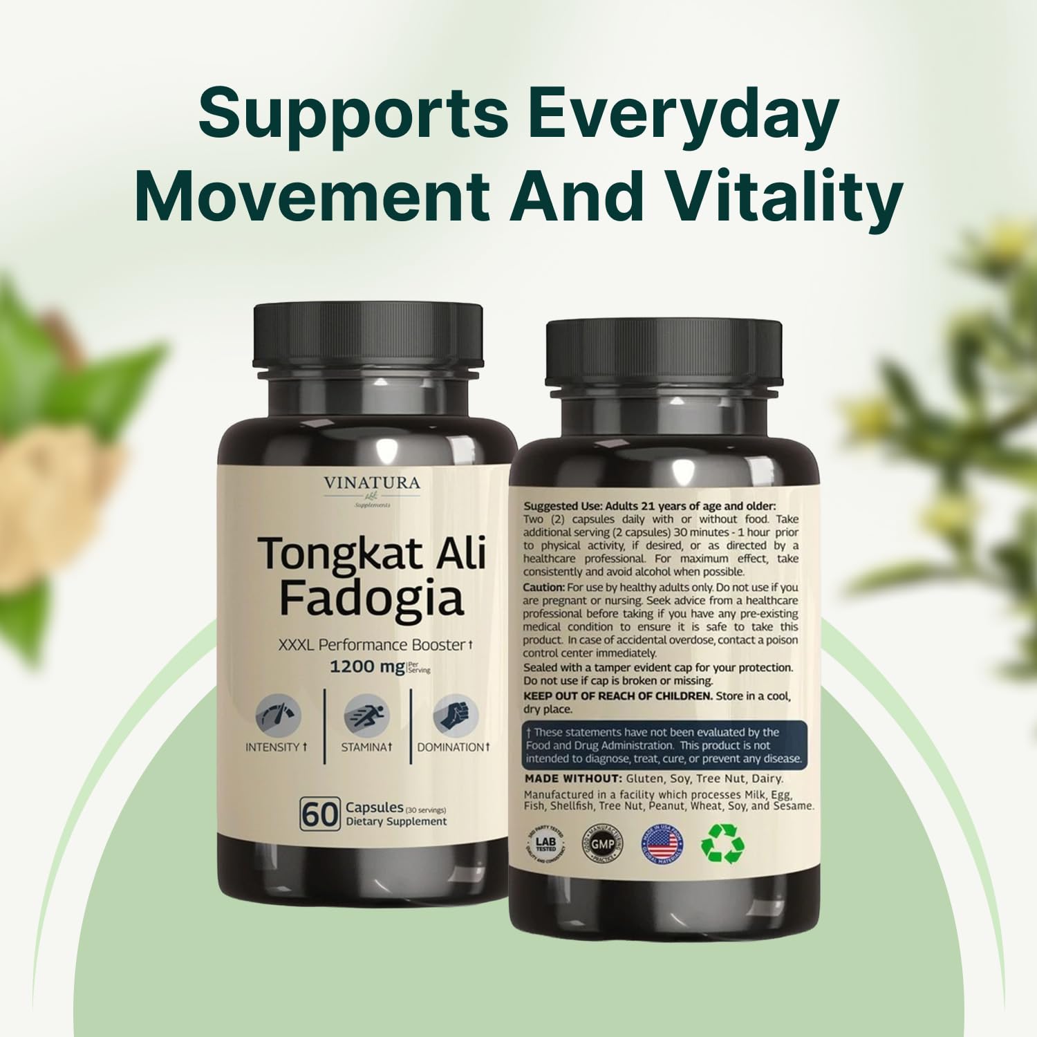 Tongkat Ali Fadogia Agrestis - 1200mg, Enhanced with Nitric Oxide Booster Supplement, Longjack Tongkat Ali for Men,