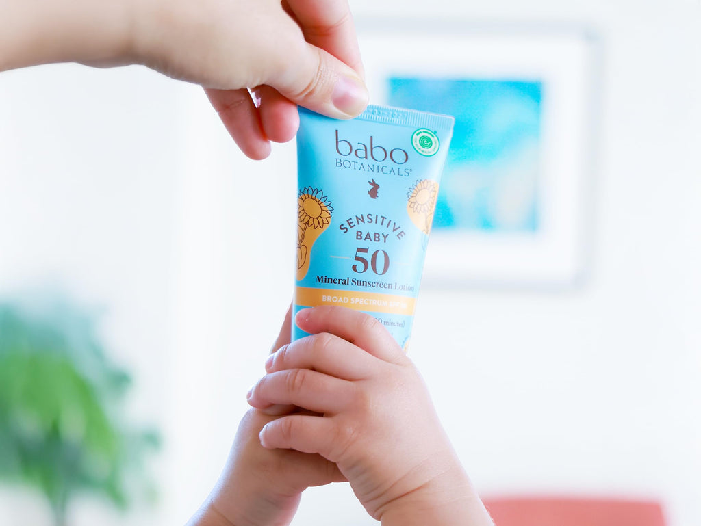 Babo Botanicals Sensitive Baby Mineral Sunscreen Lotion SPF50 - Natural Zinc Oxide - Face & Body - Fragrance-Free - Water-Resistant