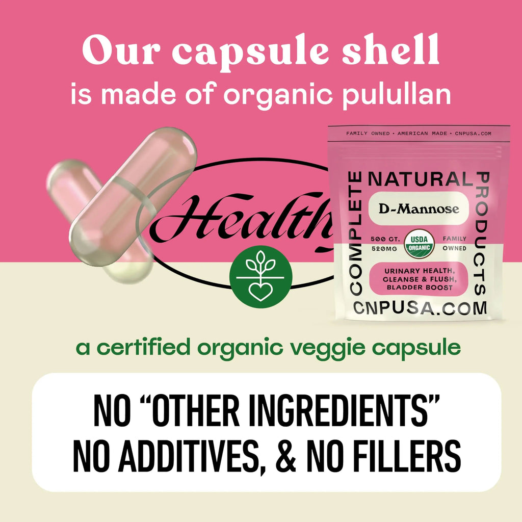 D Mannose 520mg Capsules - Organic D Mannose Supplement for UT Support, Urinary Tract Bladder Health Pills, Plant Based Formula, Vegan Non GMO, No Fillers, 500 Capsule Count Made USA Certified Kosher Complete Natural Products Au supplements
