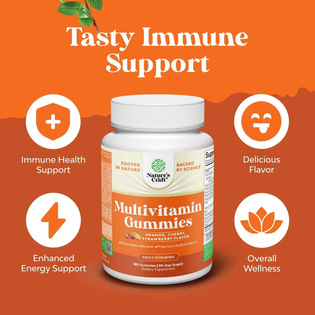 Potent Daily Multivitamin Gummies for Adults - Wellness Blend of Vitamin D A C E B12 Zinc and Biotin - Adult Vitamin Gummy for Energy and Immune Health Natures Craft Au supplements