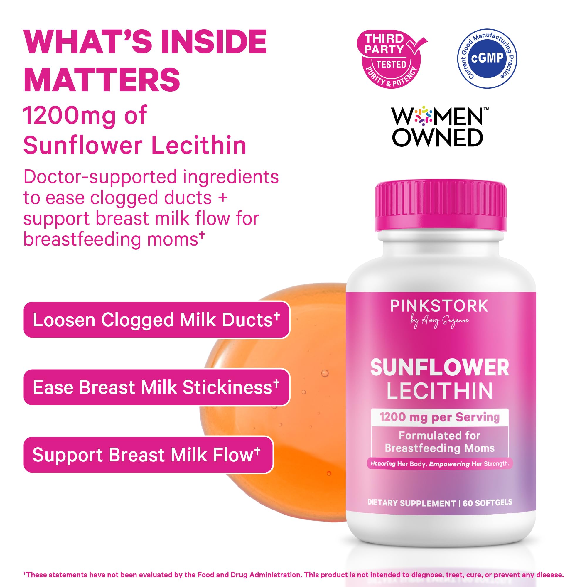 Pink Stork Sunflower Lecithin Supplement - 1200 mg for Clogged Milk Ducts - Breastfeeding Essentials for Postpartum Moms -