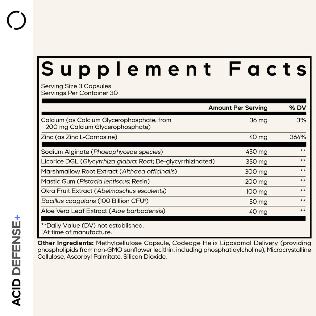Codeage Acid Defense+ Supplement - Marshmallow Root, DGL Licorice, Aloe Vera, Probiotics, Alginic Acid, Zinc-L-Carnosine, Mastic Gum, Okra Fruit - Digestion Support - Non-GMO - 90 Capsules Codeage Au supplements