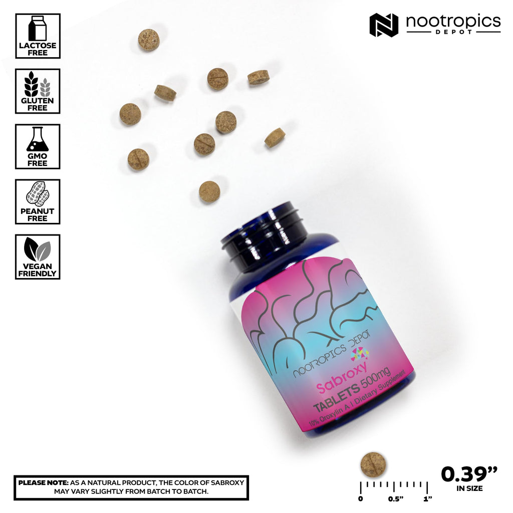 Nootropics Depot Sabroxy® Tablets | 500mg | 30 Count | Minimum 10% Oroxylin-A | Oroxylum indicum | May Help Promote Focus & Motivation | May Help Promote Cognitive Function Nootropics Depot Au supplements