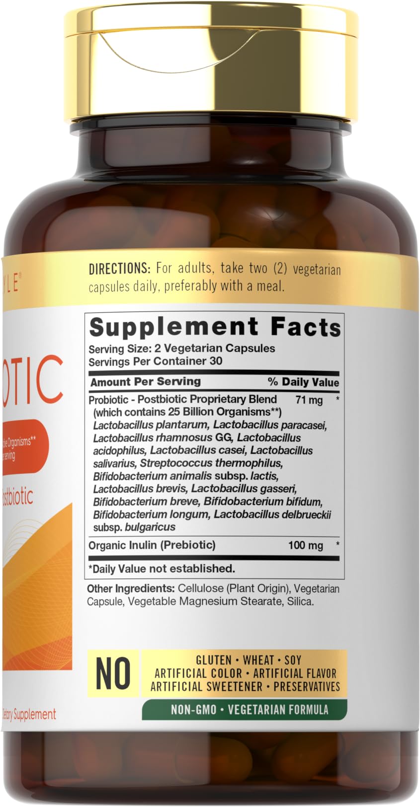 Carlyle Probiotic with Prebiotics & Postbiotics | 25 Billion CFU | 60 Capsules | Supplement for Women & Men | Powder Pills