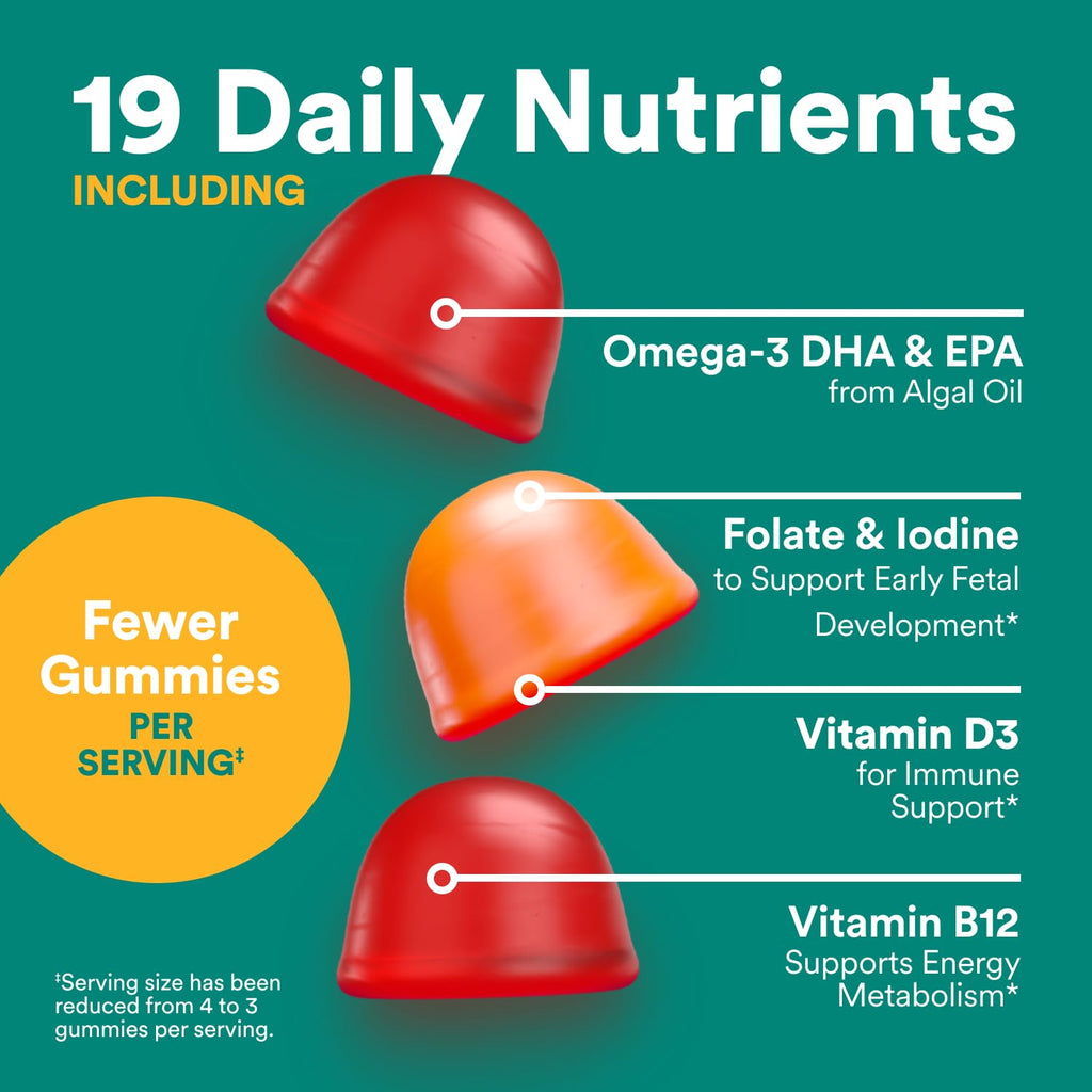 SmartyPants Prenatal Multivitamin Gummies with Omega 3 DHA/EPA, Methylfolate, Biotin, Vitamins D3, C, B12, B6, A, K, and Zinc, Gluten Free, Clean Label