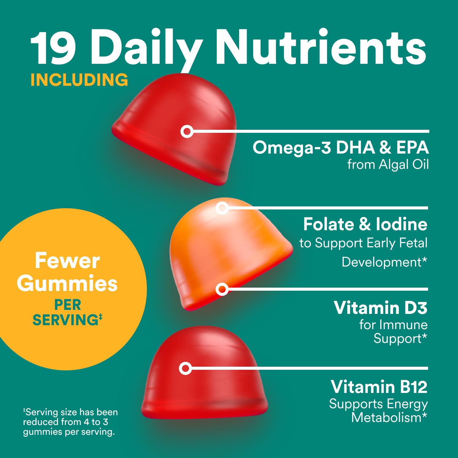 SmartyPants Prenatal Multivitamin Gummies with Omega 3 DHA/EPA, Methylfolate, Biotin, Vitamins D3, C, B12, B6, A, K, and Zinc, Gluten Free, Clean Label