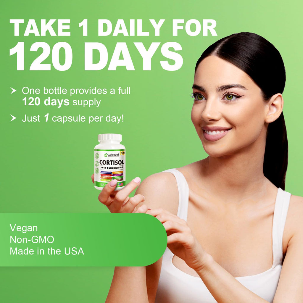 Ashenutri 10-in-1 Cortisol Supplement with Magnesium,Ashwagandha,Rhodiola Rosea,L Theanine,Hormone Balance for Women 120 Vegan Capsules Ashenutri Au supplements