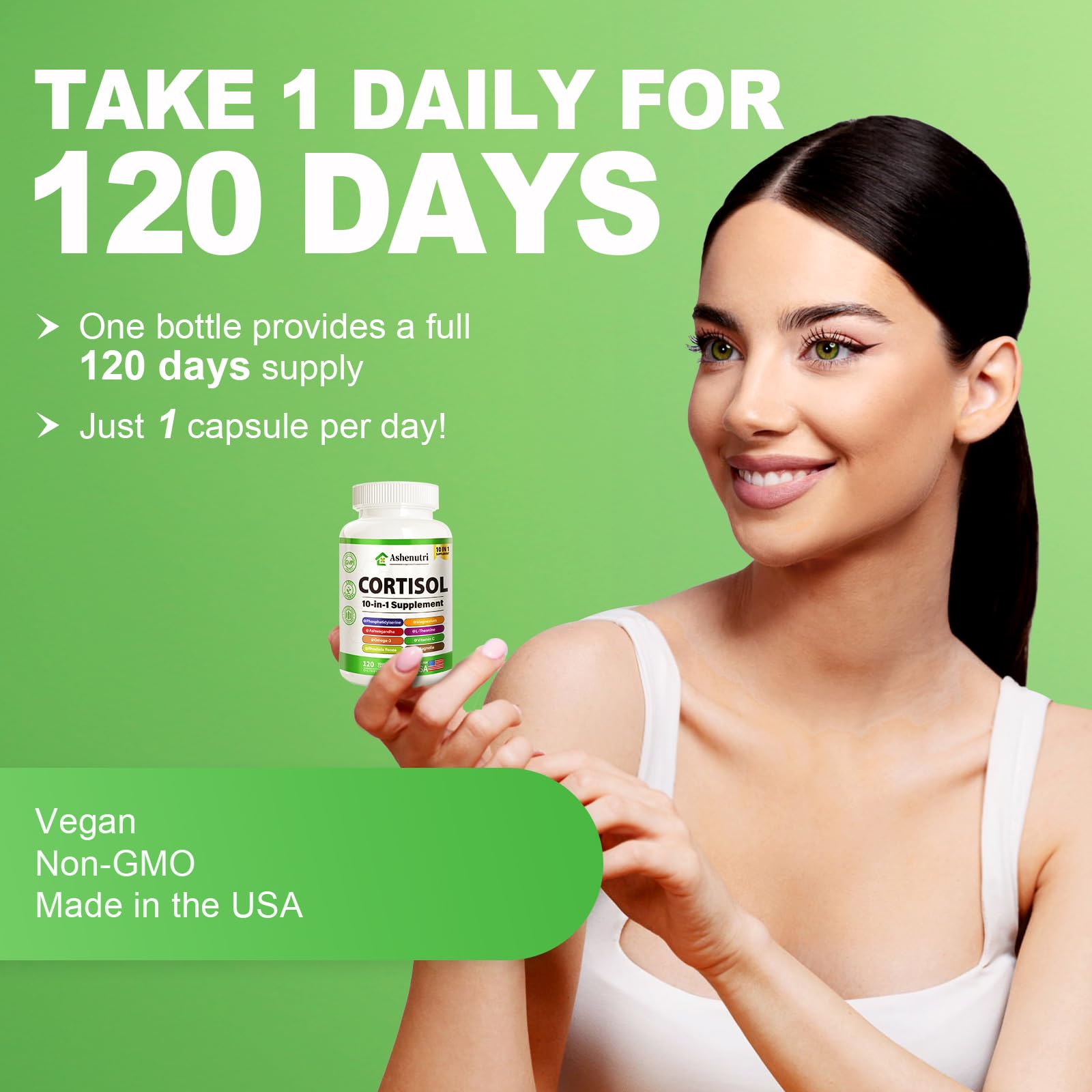Ashenutri 10-in-1 Cortisol Supplement with Magnesium,Ashwagandha,Rhodiola Rosea,L Theanine,Hormone Balance for Women 120 Vegan Capsules Ashenutri Au supplements