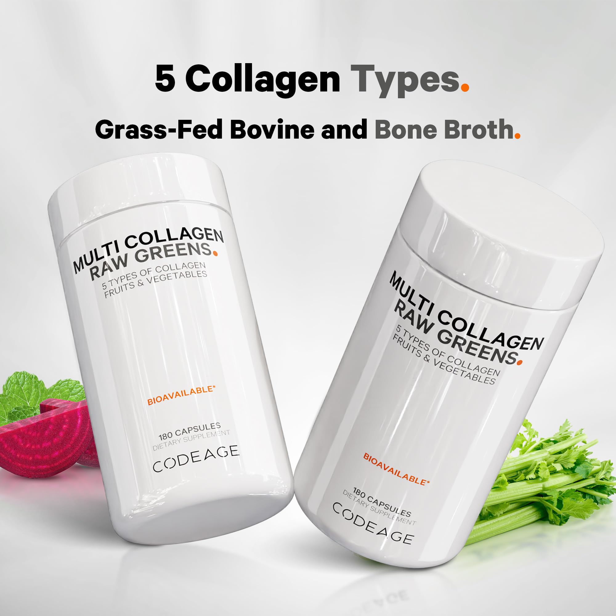 Codeage Multi Collagen Protein + Organic Raw Greens Superfood Capsules Supplement, 21 Fruits & Veggies, Grass-Fed Hydrolyzed Collagen Peptides, 5 Types All-in-One, 180 Count Codeage Au supplements