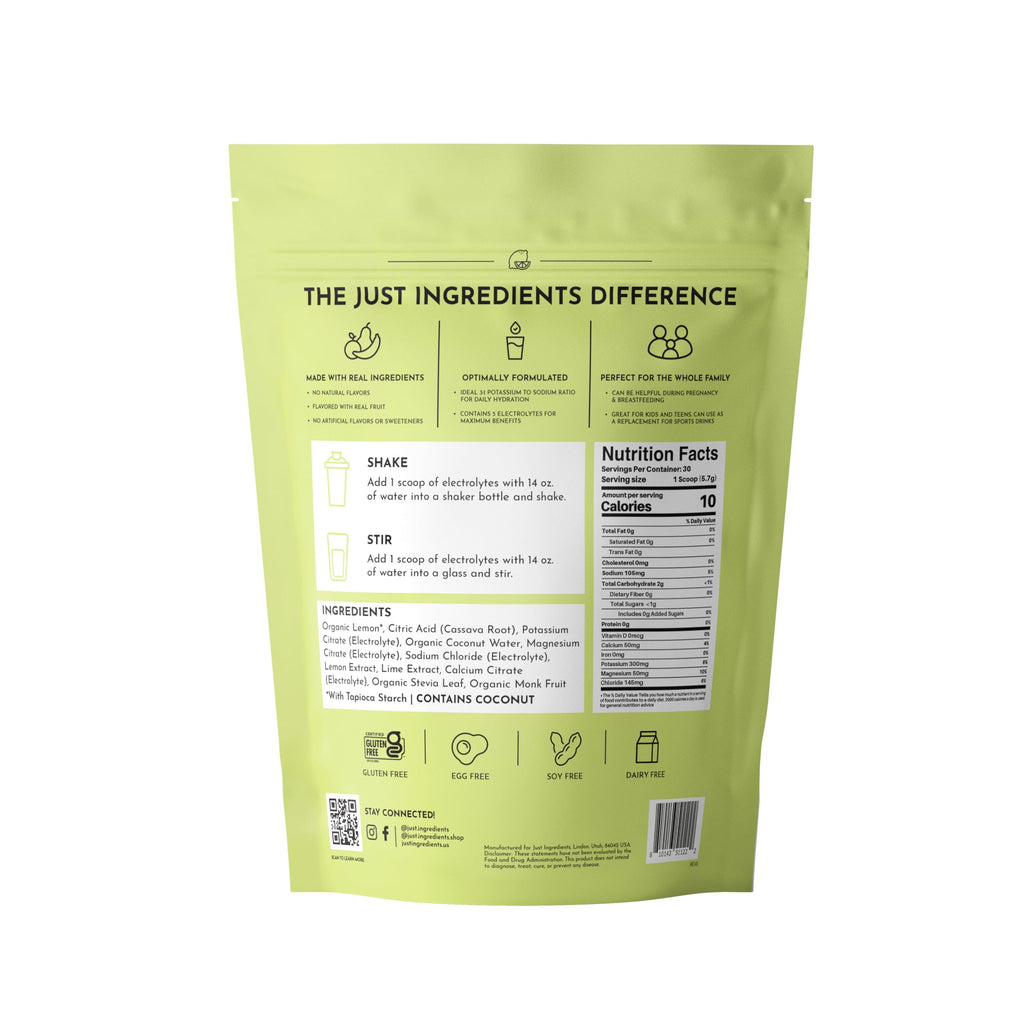 Lemon Lime Electrolytes – 30‑Serving Hydration Drink Mix with Coconut Water, Sea Salt, and Trace Minerals – Supports Energy, Recovery, and Electrolyte Balance*