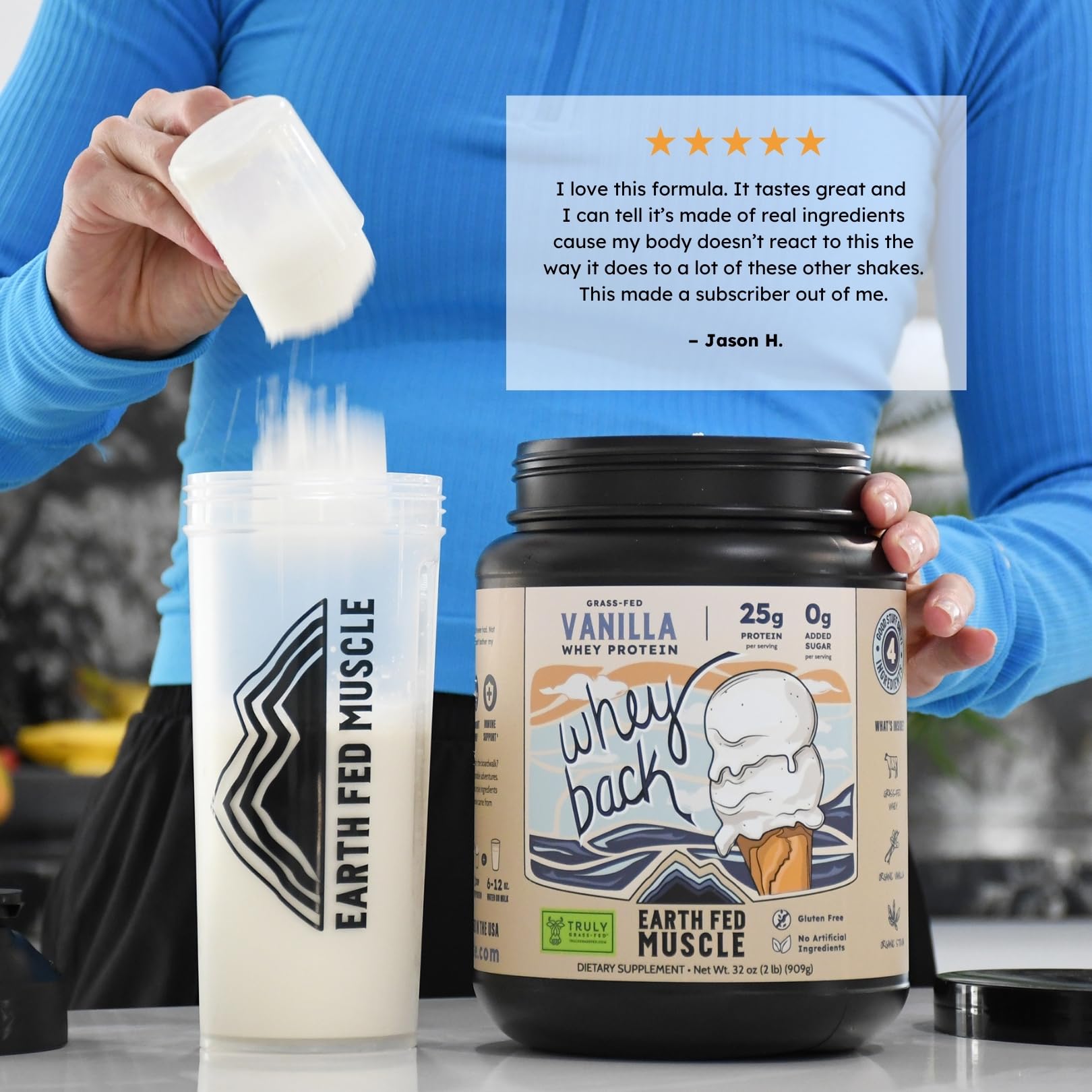 Earth Fed Muscle Whey Back Irish Grass Fed Whey Protein Isolate, Third-Party Certified. 25g Protein, Vanilla - Non-GMO, Hormone Free, Soy Free, Gluten Free - 2 LB, 29 Servings