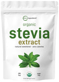 Micro Ingredients Pure Organic Stevia Powder, 8 Ounces, 1418 Serving, Highest Grade Stevia Green Leaf Extract Reb-A, Reduced Bitter Aftertaste, 0 Calorie, Natural Sweetener