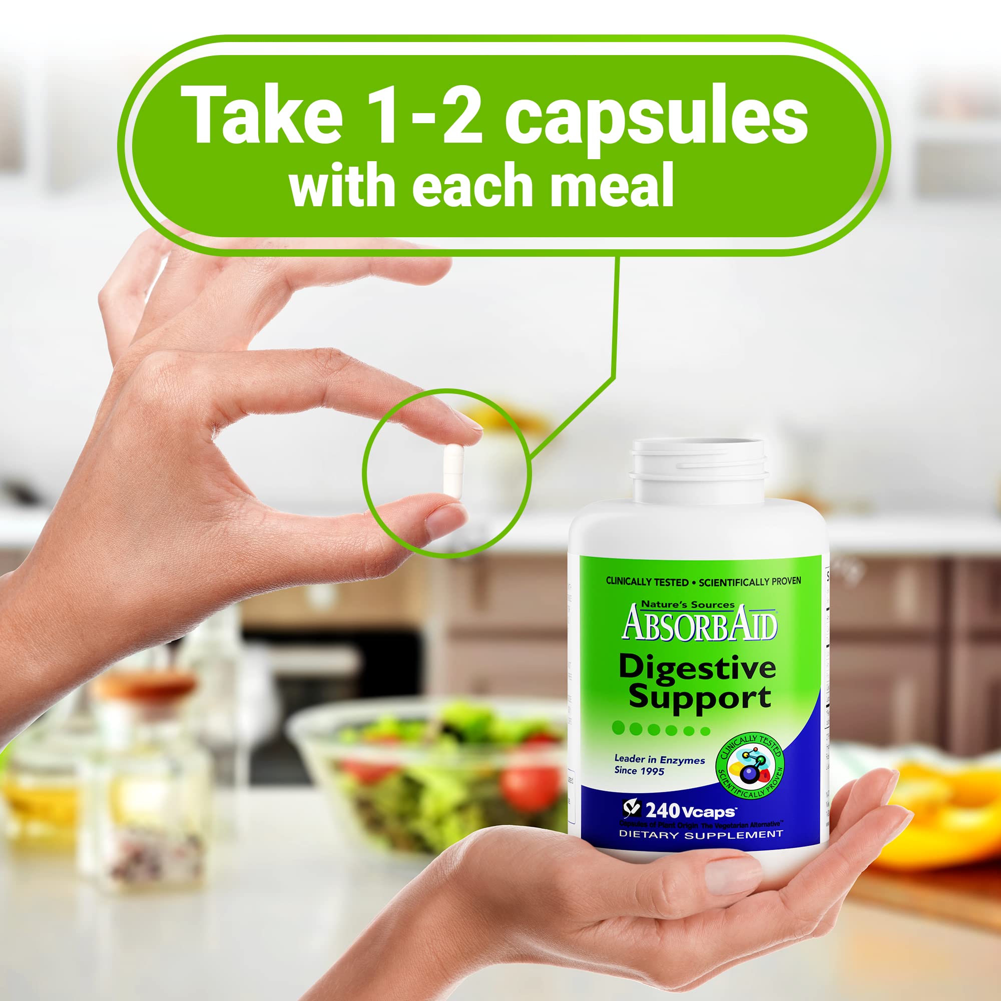 AbsorbAid Digestive Enzymes 240 vCaps, Proven to Increase Vital Nutrient Absorption by up to 71%