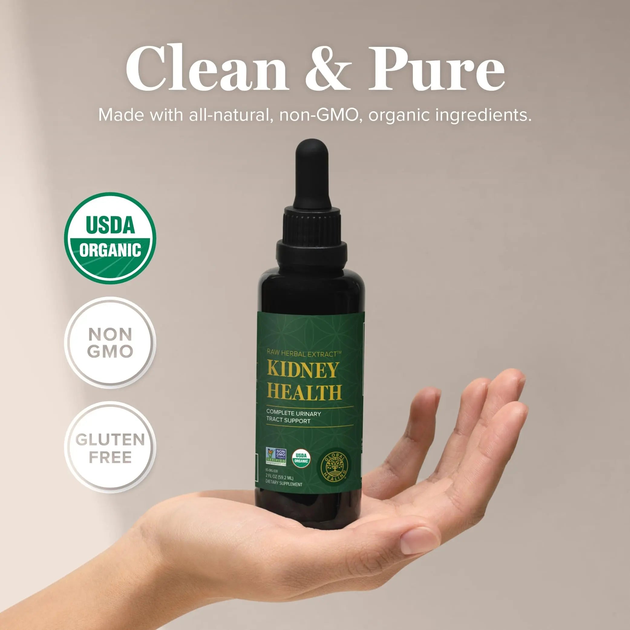 Global Healing USDA Organic Kidney Health with Cranberry & Hydrangea - Kidney Cleanse Liquid Supplement & Stones Dissolver for Urinary Health - Detox & Repair Formula for Bladder Control - 2 Fl Oz Global Healing Center Au supplements