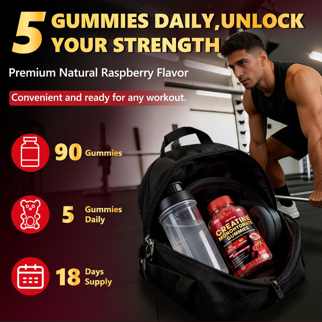 ZELKORE Creatine Monohydrate Gummies 6000mg for Men & Women, Sugar Free Creatine Gummy for Pre & Post Workout, High Absorption Supplement with BCAA, Support Boost Strength,
