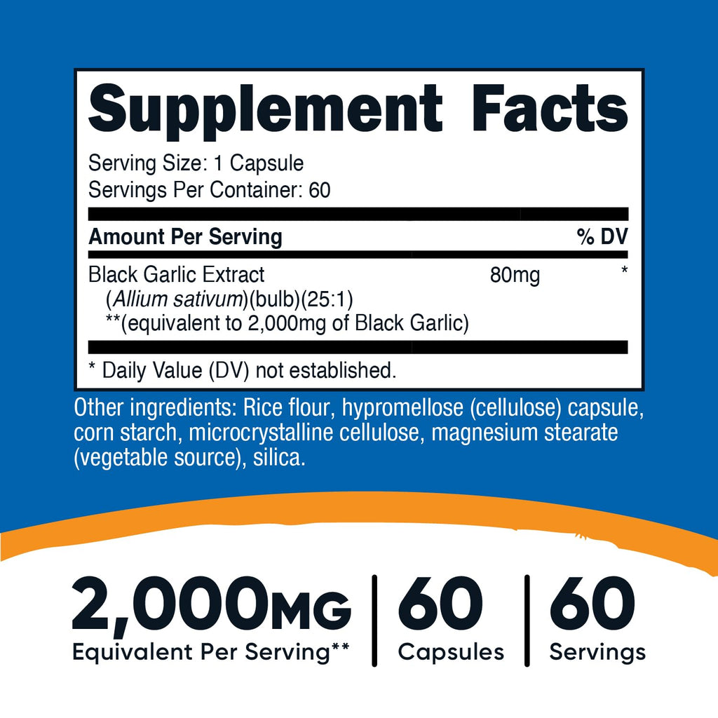 Nutricost Black Garlic Extract 60 Capsules for 60 Servings Per Bottle - Aged Black Garlic Extract, Vegan