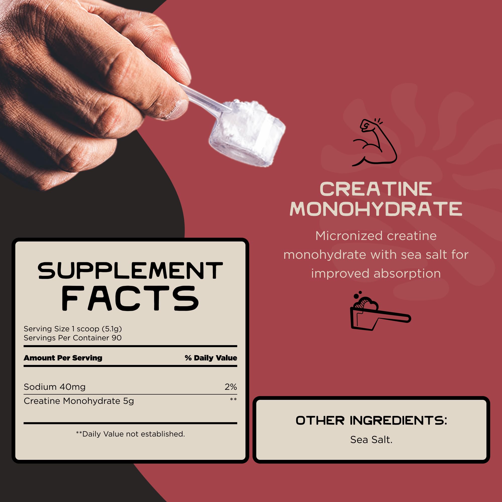 Lineage Provisions Micronized Creatine Monohydrate with Sea Salt - Micronized Creatine Powder for Training & Performance