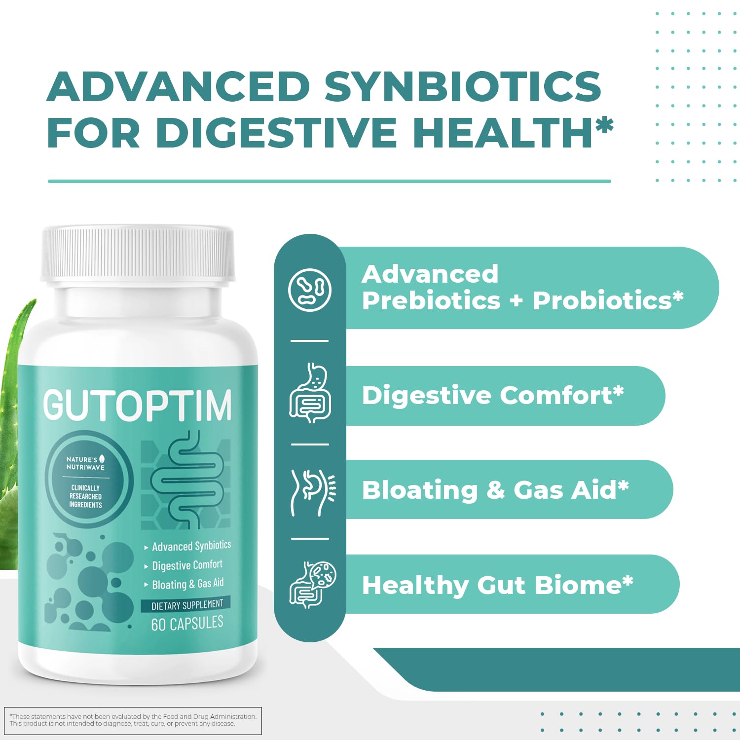 GutOptim Probiotic & Prebiotic Capsules | Pre and Probiotics for Synbiotic Gut Health & Bloating Relief for Women & Men | Enzyme with Probiotics for Digestive Health | Non-GMO, 60 Ct, 6 Month Supply Nature’s NutriWave Au supplements