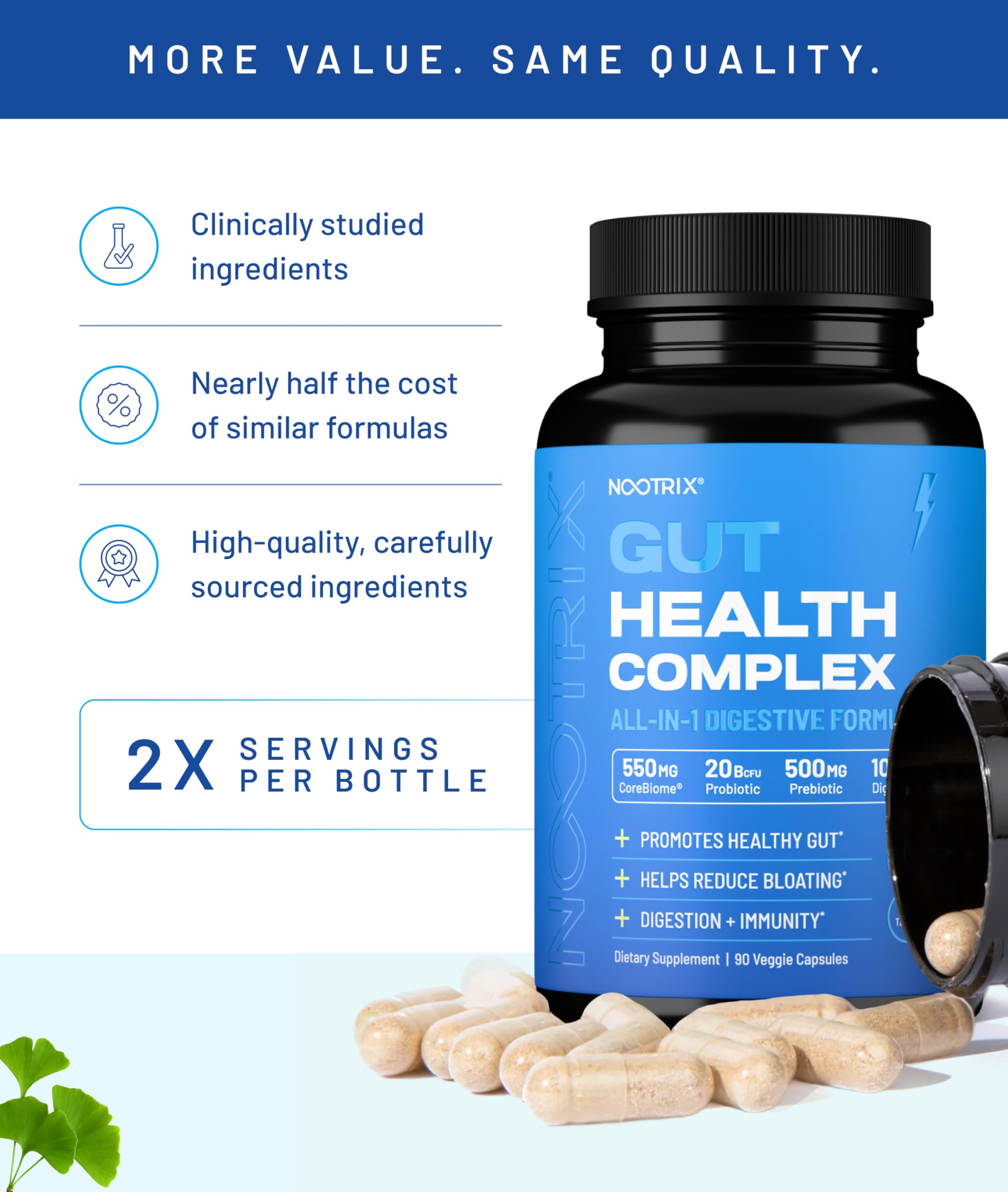Nootrix Health Complex Supplement | Probiotics for Gut Health, Colon Cleanse & Bloating Relief | Promotes Healthy Digestion | Digestive Enzymes, Postbiotics & Prebiotics | 90 Capsules Nootrix Au supplements