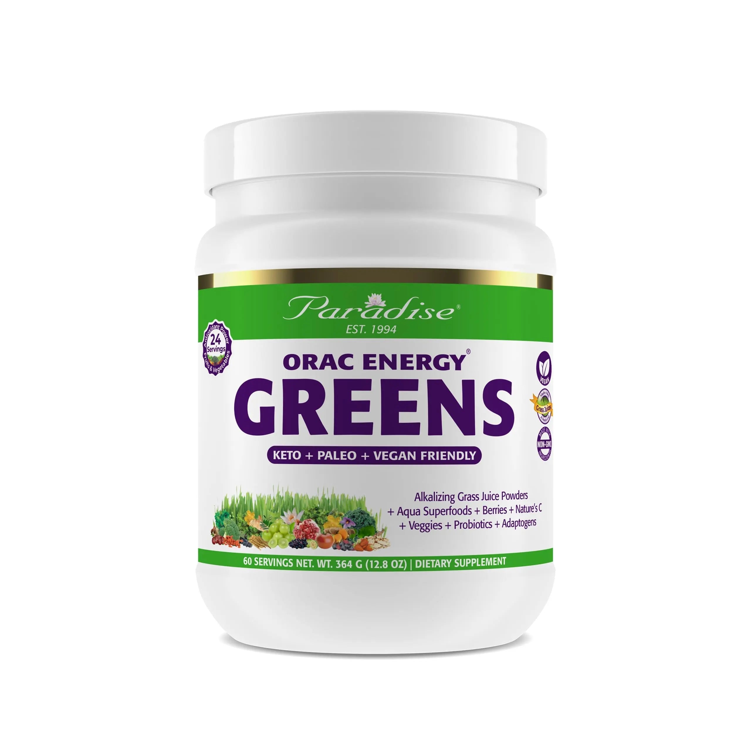 Paradise ORAC Energy Greens Powder Extract, Super Antioxidants, Probiotics for Gut Paradise Herbs Au supplements