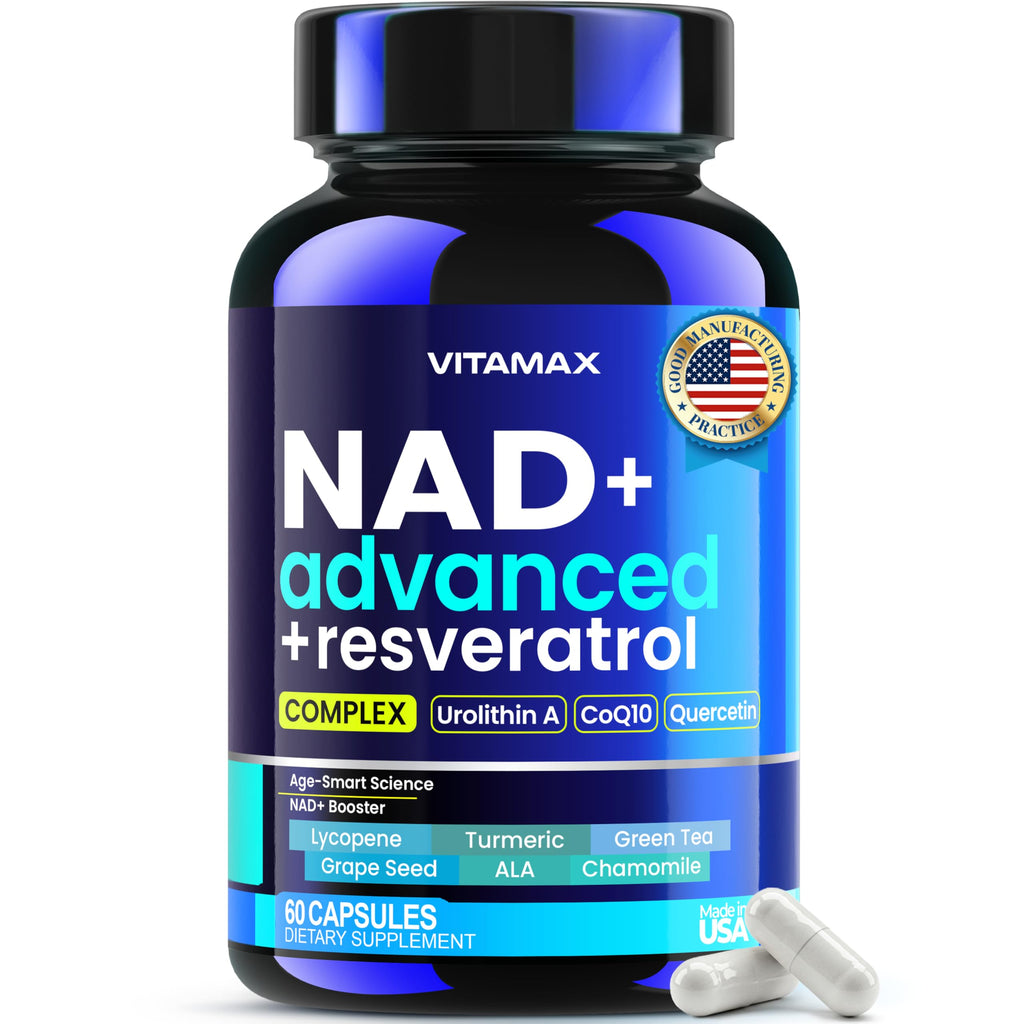 Liposomal NAD+ Supplement Extra Strength | Urolithin A, Resveratrol, CoQ10 - Women & Men - ALA, Green Tea, Quercetin, Lycopene | High Purity, Energy & Regeneration - Made in USA – 60ct Vitamax Au supplements