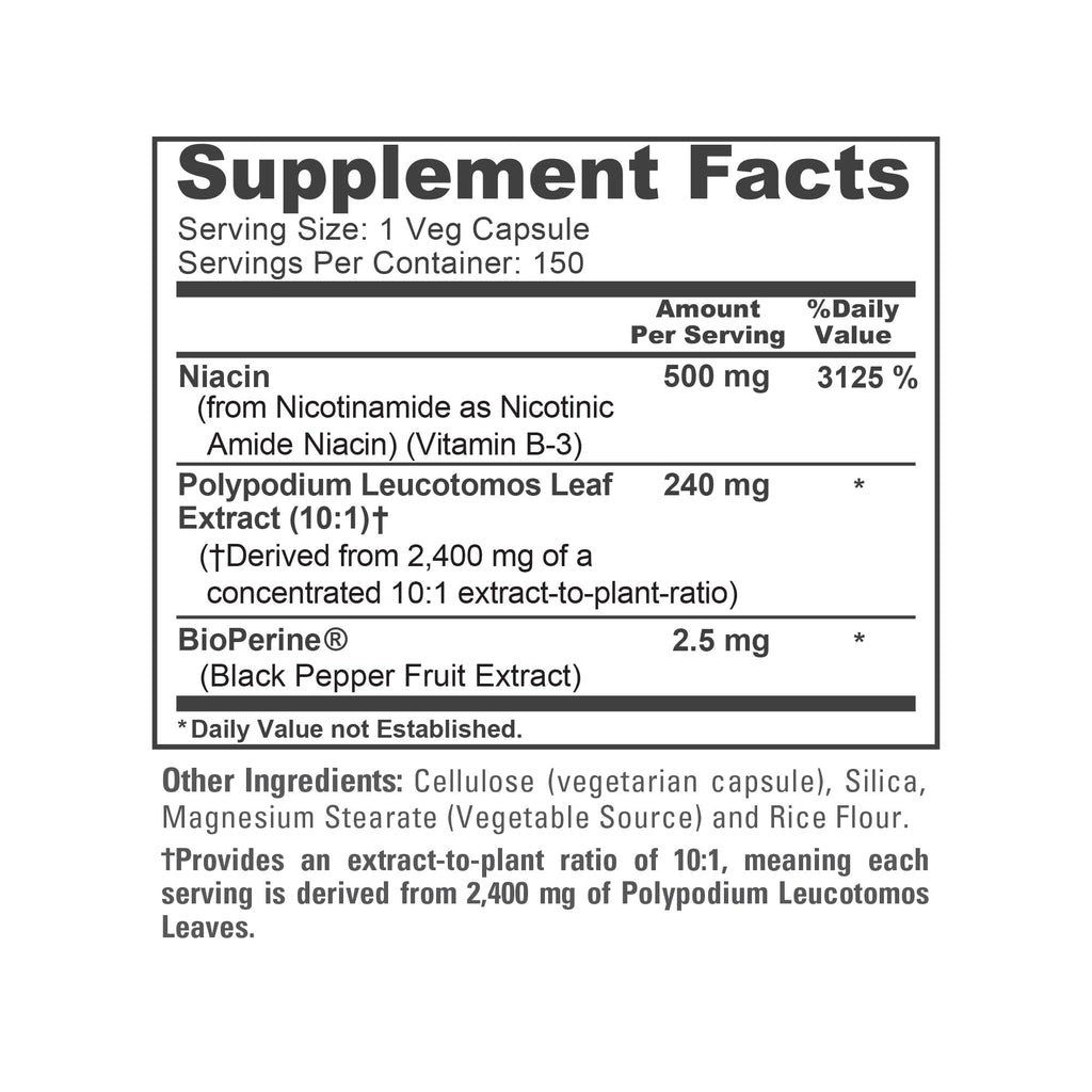 NusaPure Polypodium Nicotinamide 10:1 Extract, 240 mg Equivalent to 2,400 mg per Veg Caps - 150 Count (Non-GMO, Soyfree, Bioperine) NusaPure Au supplements