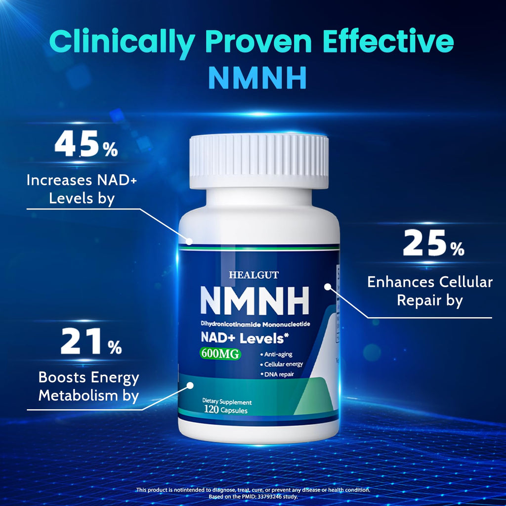Pure NMNH(NMN Supplement Alternative)(Dihydronicotinamide Mononucleotide)for Women with Skin Aging 600mg: NAD Supplement for Anti-Aging Breakthrough - Boost NAD+ levels Liposome Capsules 120 Servings HEALGUT Au supplements
