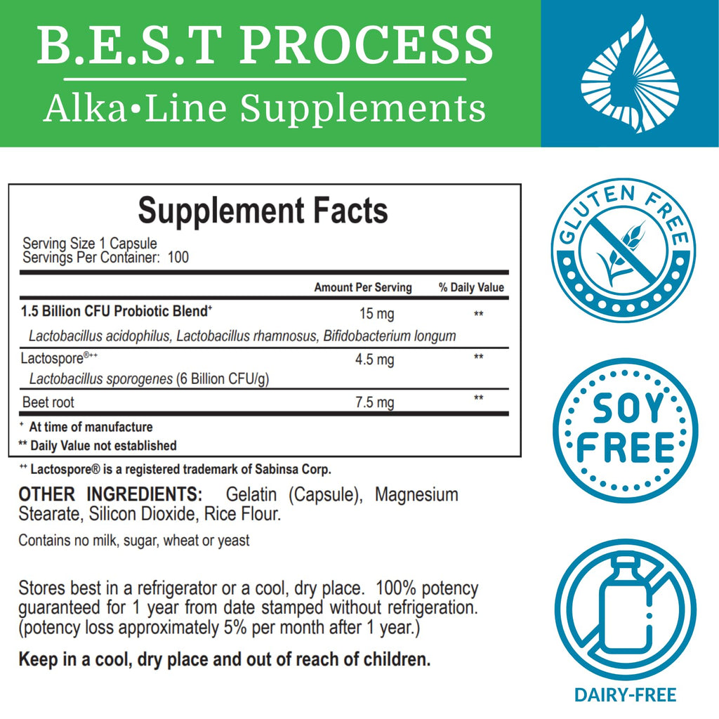 Morter HealthSystem Alkadophilus Best Process Alkaline — No Refrigeration Probiotic & Prebiotic Digestive Supplement — 1.5 Billion CFU of Good Bacteria & Beetroot