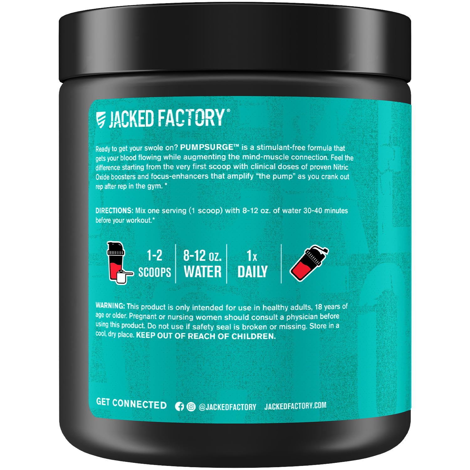 Jacked Factory Pumpsurge Caffeine Free Pre Workout for Men & Women - Booster & Stim Free Pre Workout - Intense Pumps, Enhanced Focus - 30 Servings, Cherry Limeade 8.83oz