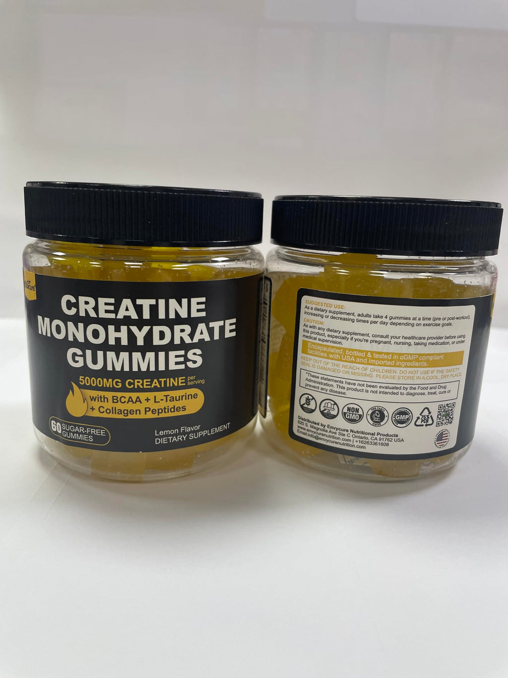 Creatine Monohydrate Gummies for Men & Women - with BCAA, Collagen Peptides, L-Taurine, Vitamin B12, D3, Chewables Creatine Monohydrate 5g Per Serving, Natural Lemon Flavor, Sugar Free, 2 Pack EnvyCure Au supplements