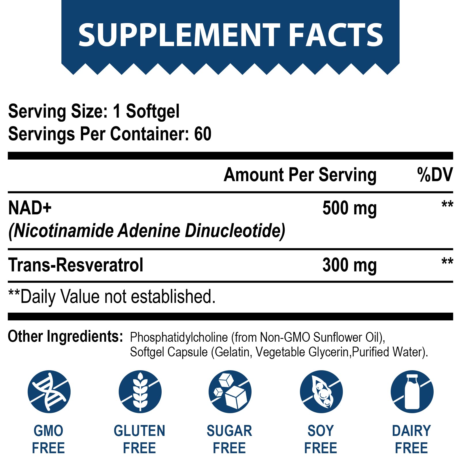 Lepoznan Liposomal NAD+ 500 mg + Trans-Resveratrol 300 mg, Superior Absorption True NAD Supplement Efficient for Cellular Energy Metabolism & DNA Repair, 60 Softgels Lepoznan Au supplements