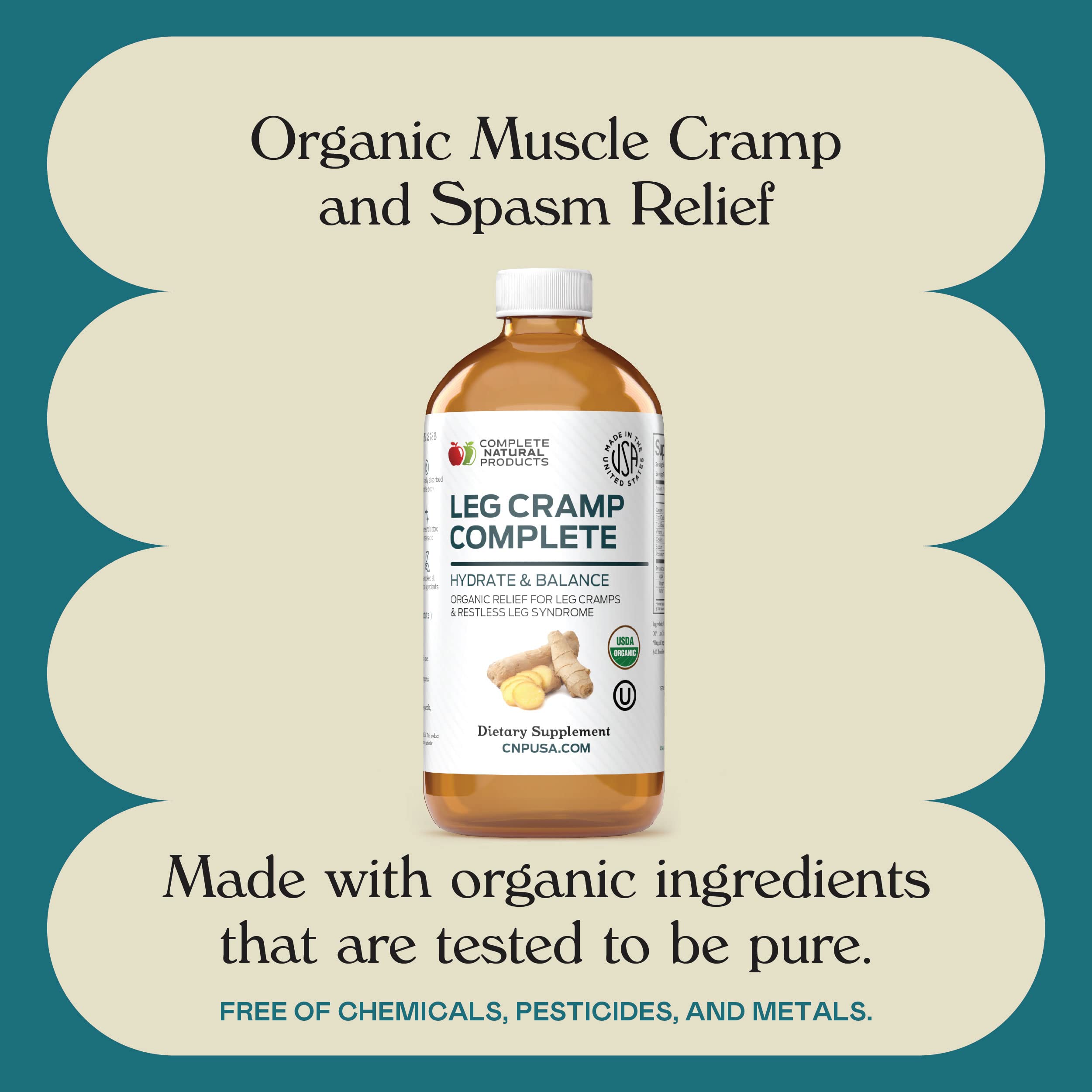 Organic Amish Leg Cramp Relief Liquid 16oz - Natural Muscle and Foot Support Supplement with Apple Cider Vinegar, Ginger, Garlic, Aloe, Fast Cramp Reducing Formula, Certified Organic, Made in USA Complete Natural Products Au supplements