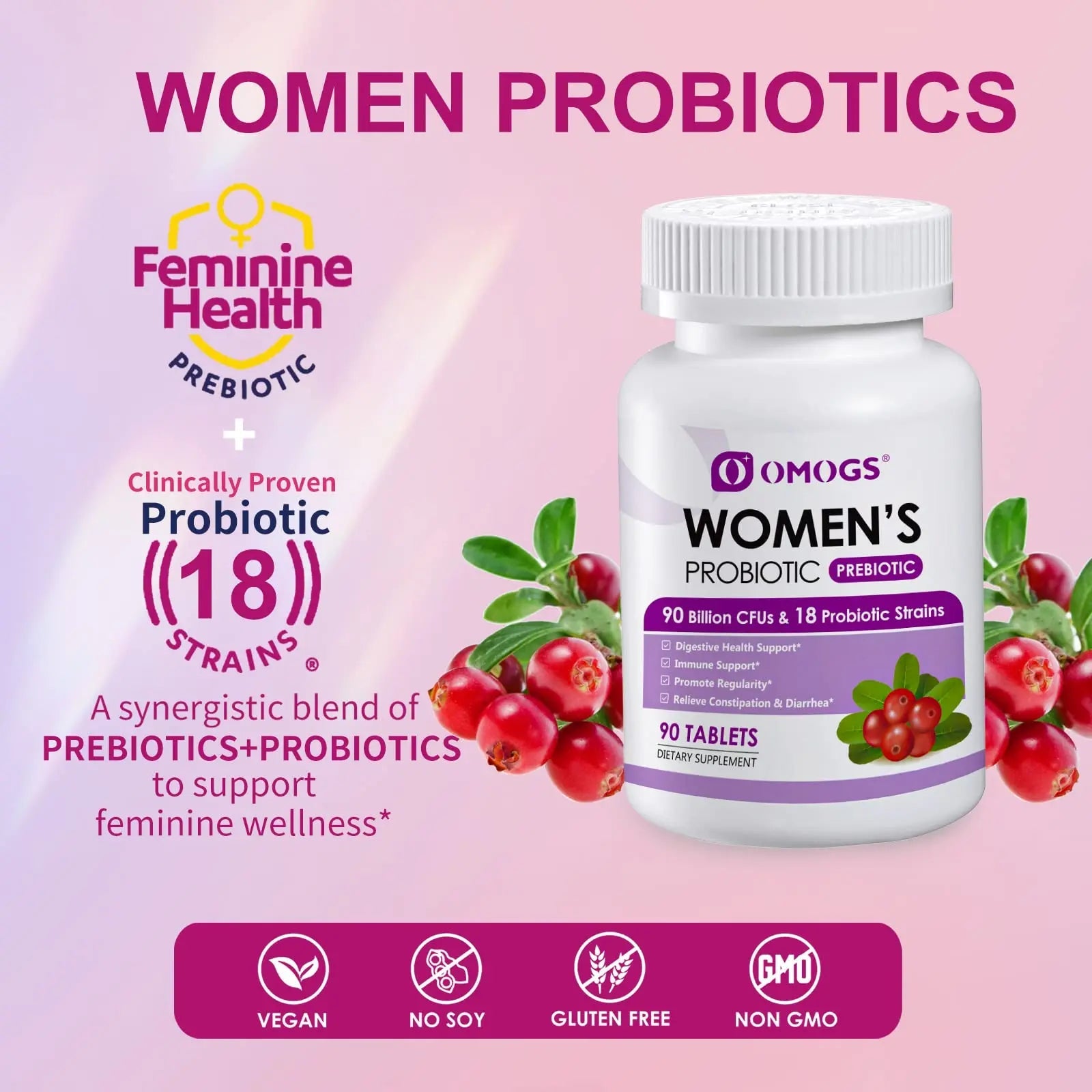 OMOGS Women's Probiotic,with Cranberry Extract and Organic Prebiotics,90 Billion CFUs OMOGS Au supplements