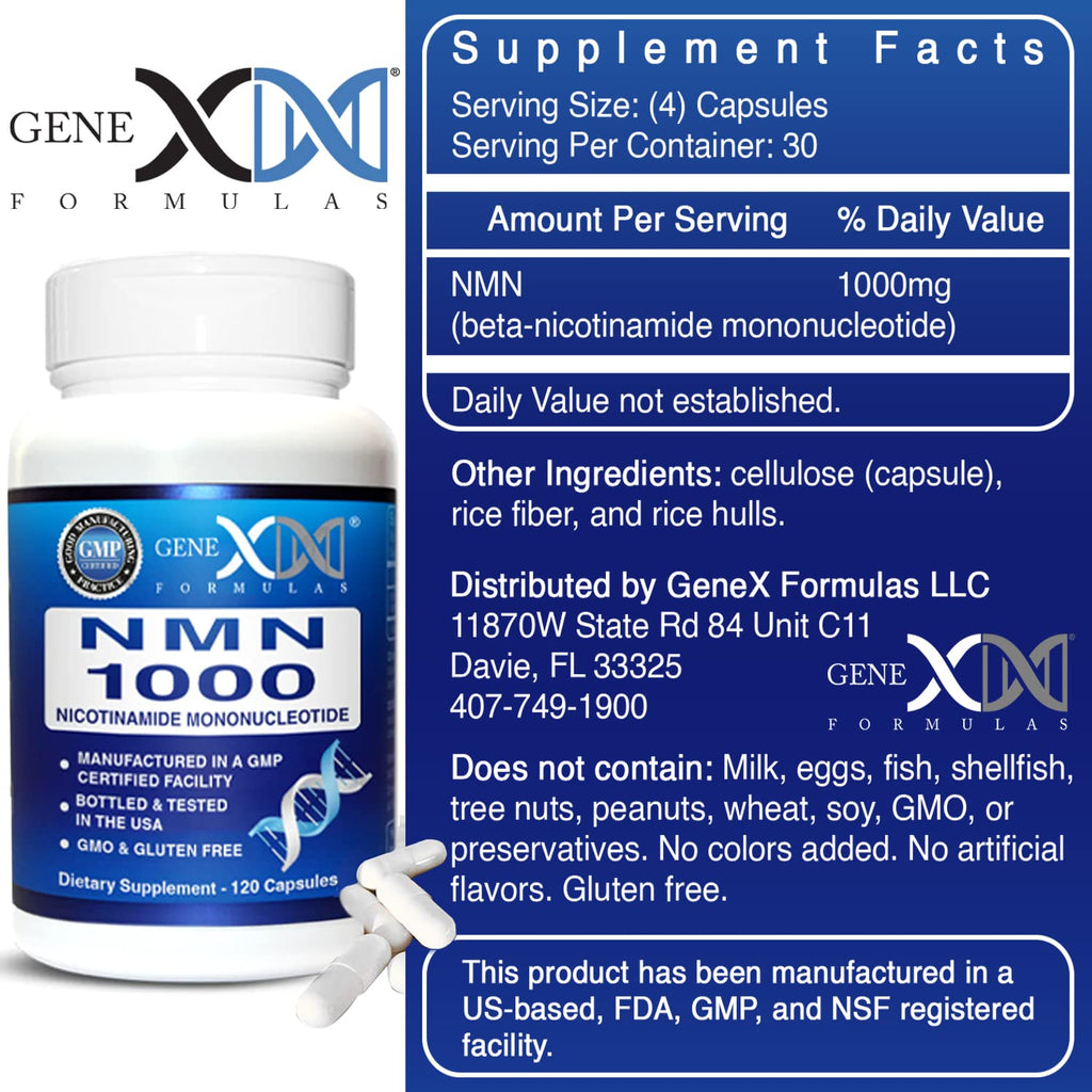 Genex Formulas NMN 1000mg - 99% Pure Shelf Stabilized Supplement Capsules for Increased NAD Levels & Healthy Aging, GMP Certified, 1000mg per Serving, 120 Capsules Genex Formulas Au supplements