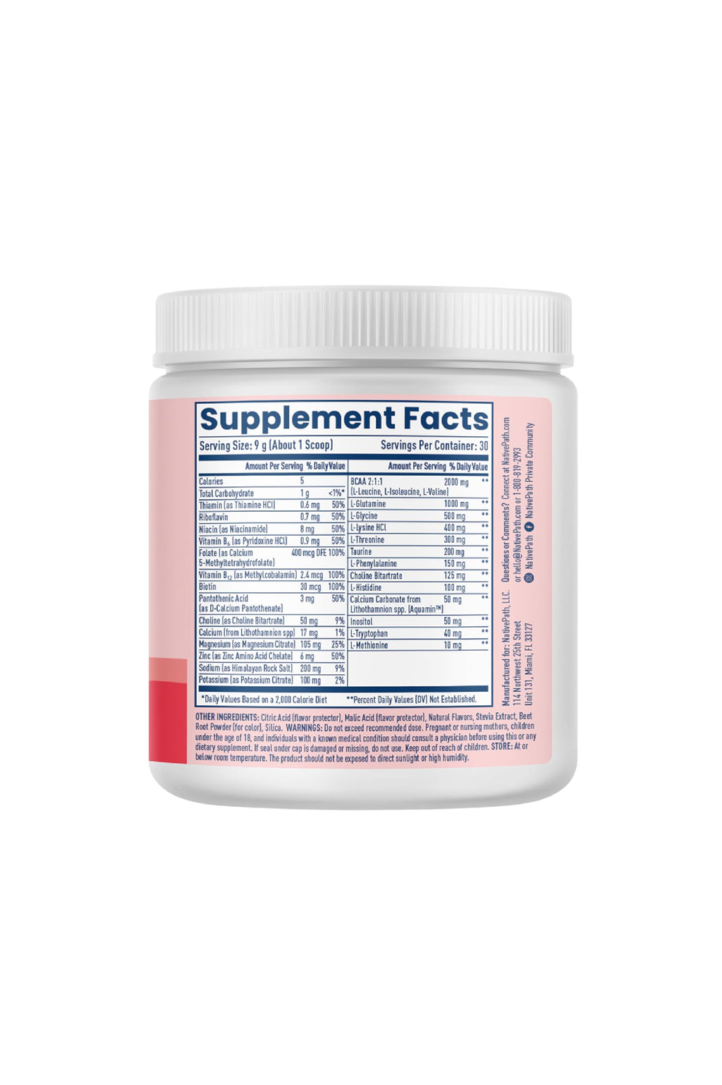 NativePath Hydrate, Zero Sugar, Electrolytes Powder with BCAAs, Mixed Berry Hydration, Keto & Paleo Friendly, 30 Servings