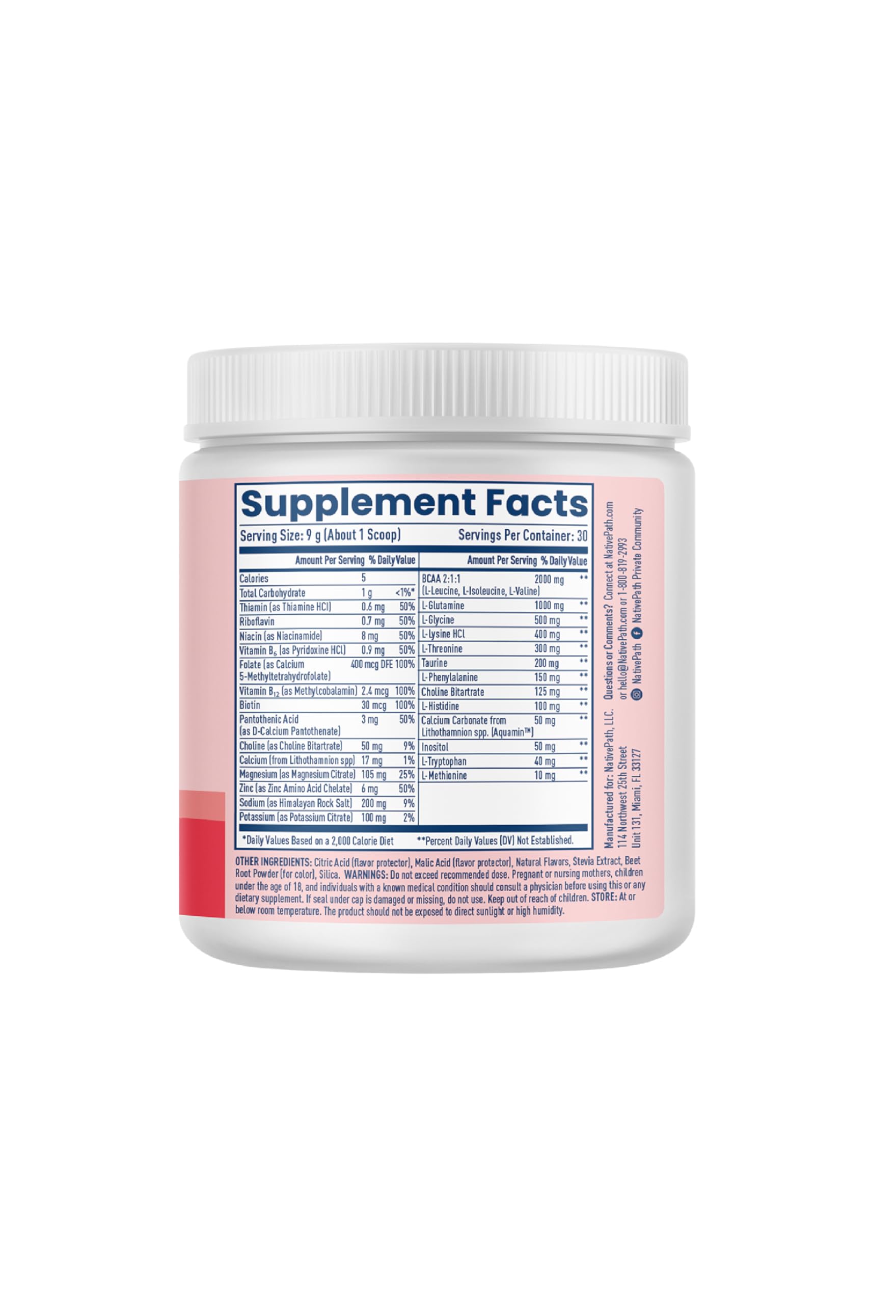 NativePath Hydrate, Zero Sugar, Electrolytes Powder with BCAAs, Mixed Berry Hydration, Keto & Paleo Friendly, 30 Servings