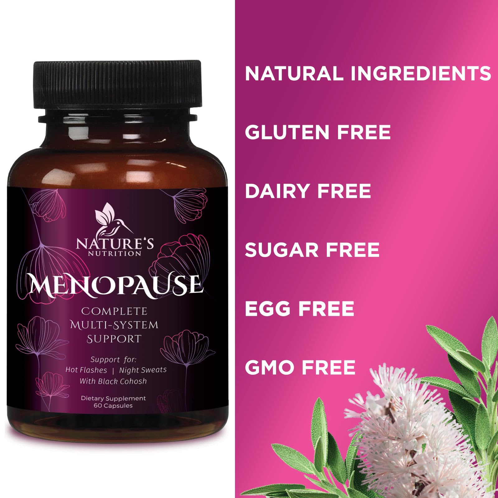 Menopause Supplements for Women - Complete Menopause Relief with Dong Quai & Black Cohosh - For Natural, Mild Hot Flash & Night Sweats - Hormone, Energy & Balance Support, Bottled in USA - 60 Capsules Nature's Nutrition Au supplements